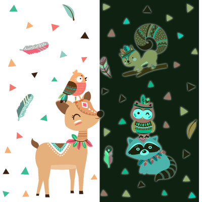 Ambiance-sticker Stickers phosphorescents animaux indiens des bois - Publicité Ambiance-sticker Stickers phosphorescents animaux indiens des bois - Publicité