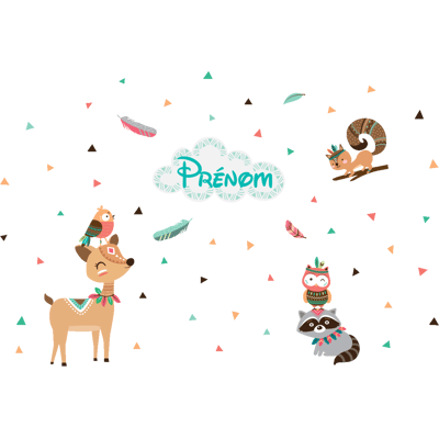 Ambiance-sticker Stickers prénom personnalisable animaux et plumes indiennes - Publicité Ambiance-sticker Stickers prénom personnalisable animaux et plumes indiennes - Publicité