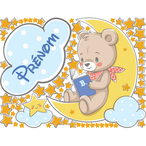 Ambiance-sticker Sticker personnalisable prénom ourson sur la lune avec son