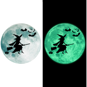 Ambiance-sticker Stickers halloween lune phosphorescentes + sorcière et chauves-souris