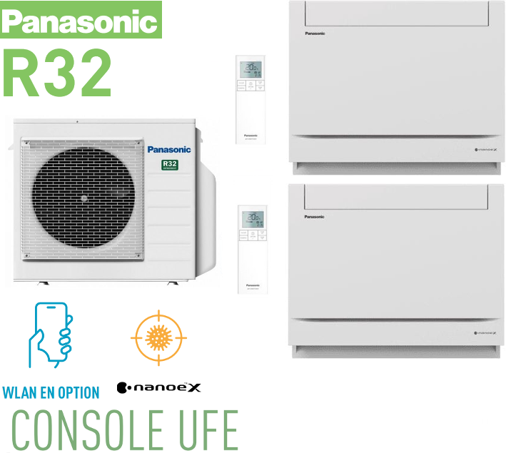 Notice d'utilisation, manuel d'utilisation et mode d'emploi Panasonic Bi-split Console CU-3Z68TBE + 1x CS-MZ20UFEA + 1x CS-Z50UFEAW R32   