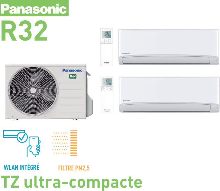 Notice d'utilisation, manuel d'utilisation et mode d'emploi Panasonic Bi-split Mural TZ CU-2Z50TBE + 1x CS-MTZ16WKE + 1x CS-TZ35WKEW R32   