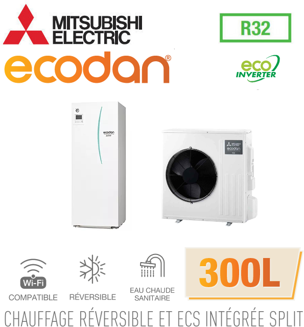 Notice d'utilisation, manuel d'utilisation et mode d'emploi Mitsubishi Ecodan Réversible SPLIT HYDROBOX DUO 300L R32 ERST30D-VM2ED + SUZ-SWM80VA   