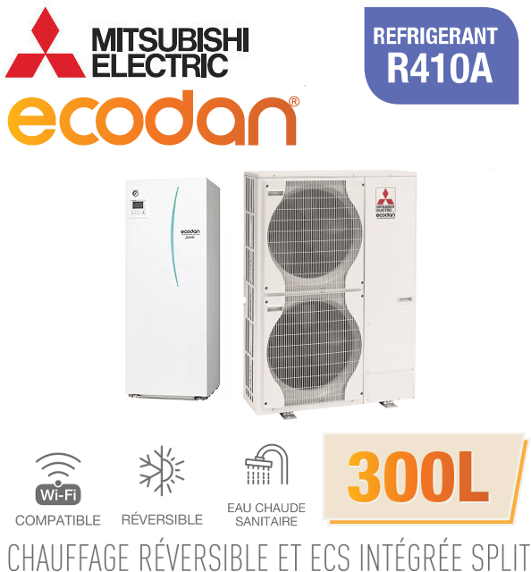 Notice d'utilisation, manuel d'utilisation et mode d'emploi Mitsubishi Ecodan Réversible SPLIT HYDROBOX DUO 300L R410a ERST30C-VM2ED + PUHZ-SW120VHA   