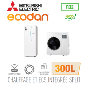 Mitsubishi Ecodan CHAUFFAGE SEUL SPLIT HYDROBOX DUO 300L R32 EHST30D-VM6ED + SUZ-SWM60VA