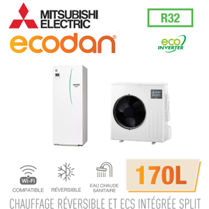 Mitsubishi Ecodan Reversible SPLIT HYDROBOX DUO 170L R32 ERST17D-VM2D + SUZ-SWM60VA