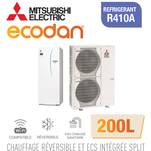 Mitsubishi Ecodan Reversible SPLIT HYDROBOX DUO 200L R410a ERST20C-VM2D + PUHZ-SW120VHA