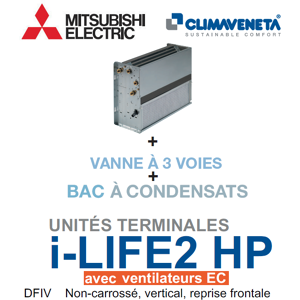 Mitsubishi Ventilo-convecteur avec ventilateurs EC Brushless Gainable Non-carrosse, vertical, reprise frontale i-LIFE2 HP 2T DFIV 0402