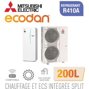 Mitsubishi Ecodan CHAUFFAGE SEUL SPLIT HYDROBOX DUO 200L R410a EHST20C-VM2D + PUHZ-SW120VHA