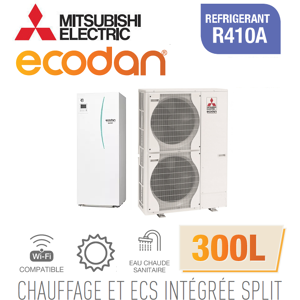 Mitsubishi Ecodan CHAUFFAGE SEUL SPLIT HYDROBOX DUO 300L R410a EHST30C-VM6ED + PUHZ-SW120VHA