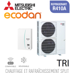 Mitsubishi Ecodan Réversible SPLIT HYDROBOX mural R410a ERSE-YM9ED + PUHZ-SW160YKA triphasé