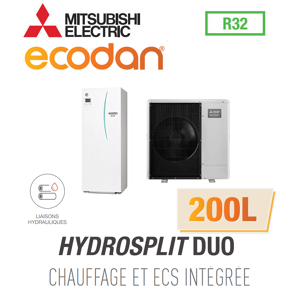 Mitsubishi Ecodan CHAUFFAGE SEUL HYDROSPLIT DUO 200L R32 EHPT20X-VM6D + PUZ-WM112VAA