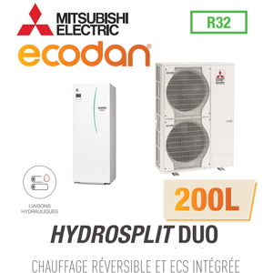 Mitsubishi Ecodan Réversible HYDROSPLIT DUO 200L R32 ERPT20X-VM2D + PUZ-HWM140VHA