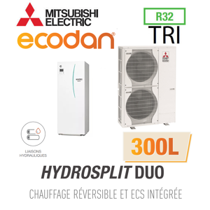 Mitsubishi Ecodan Réversible HYDROSPLIT DUO 300L R32 ERPT30X-VM2ED + PUZ-HWM140YHA