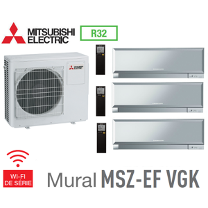 Mitsubishi Tri-split Mural Inverter Design MXZ-3F54VF + 2 MSZ-EF22VGKS + 1 MSZ-EF25VGKS