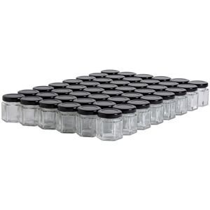 Apiculture.net - Materiel apicole francais 48 pots verre hexagonaux 50g (47 ml) avec couvercles TO 43 - Noir