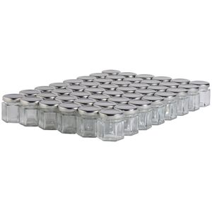 Apiculture.net - Matériel apicole français 48 pots verre hexagonaux 50g (47 ml) avec couvercles TO 43 - Argenté