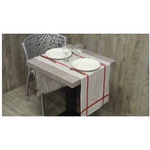 ART Chemin de table raye toile a matelas avec fleur brodee -