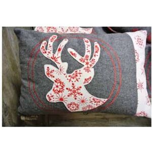 Coussin Rectangulaire gris en laine brodé d'une tête de cerf -