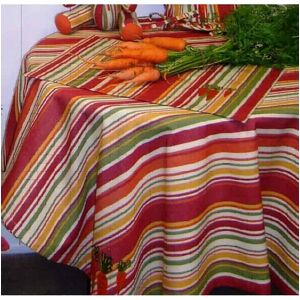 ATELIER DE LA DECO Nappe rayée orange brodée légumes - - Publicité ATELIER DE LA DECO Nappe rayée orange brodée légumes - - Publicité