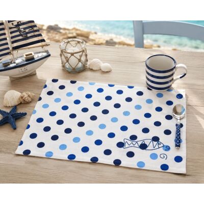 Douceur d'intérieur Set de table en coton à pois bleus brodé poisson – Style bord de mer - - Publicité Douceur d'intérieur Set de table en coton à pois bleus brodé poisson – Style bord de mer - - Publicité