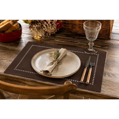 Douceur d'intérieur Set de table chocolat en coton brodé – Collection Zoé - - Publicité Douceur d'intérieur Set de table chocolat en coton brodé – Collection Zoé - - Publicité