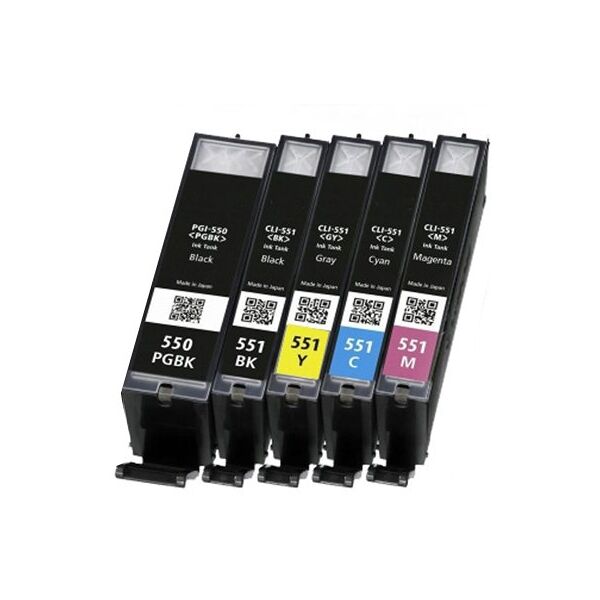 Compatible Canon MG 7550, Pack cartouches pour PGI-550XL+CLI-551XL - 5 couleurs