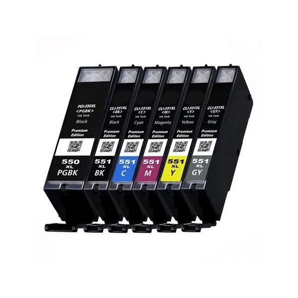 Compatible Canon MG 6350, Pack cartouches pour PGI550XL/CLI551XL - 6 couleurs (dont grise)