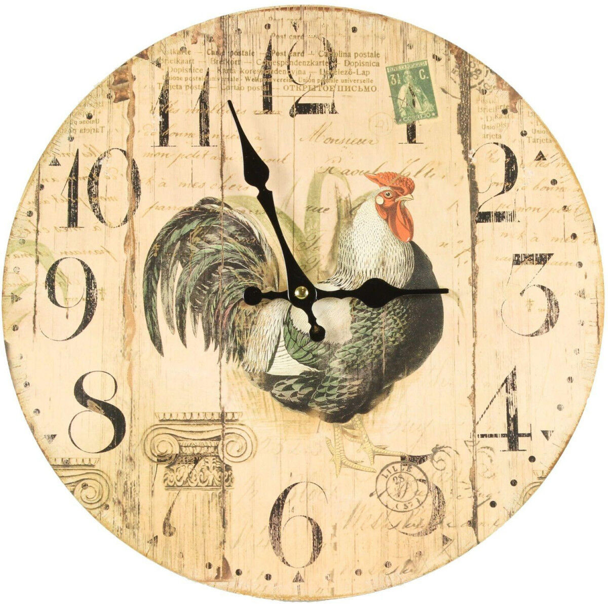 Décoration d'Autrefois Horloge Ancienne Murale Coq 34cm - Bois - Blanc