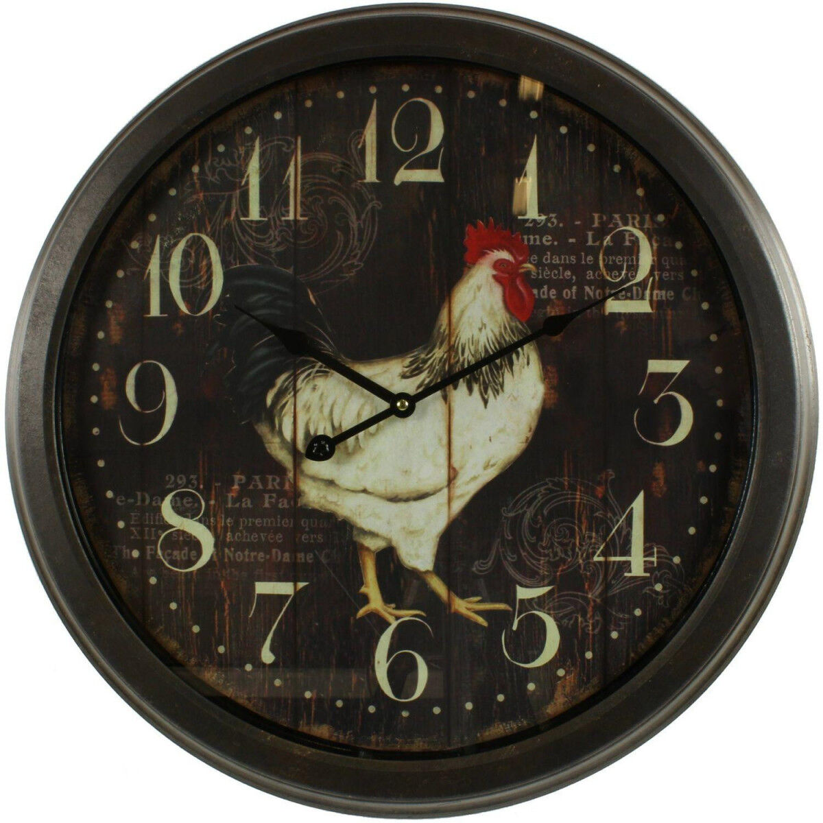 Décoration d'Autrefois Horloge Ancienne Murale Coq 58cm - Fer - Noir