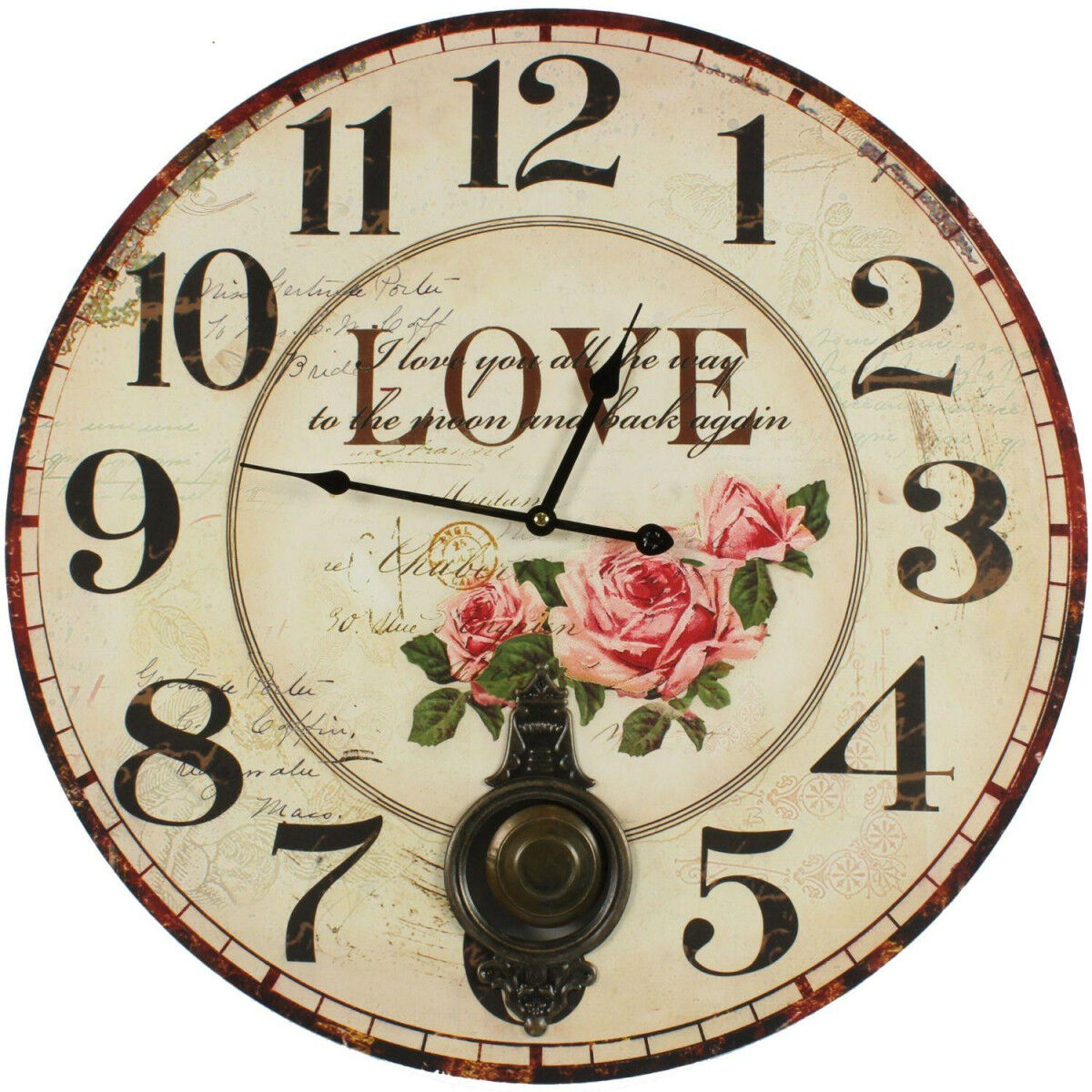 Décoration d'Autrefois Horloge Ancienne Balancier Love 58cm - Bois - Blanc