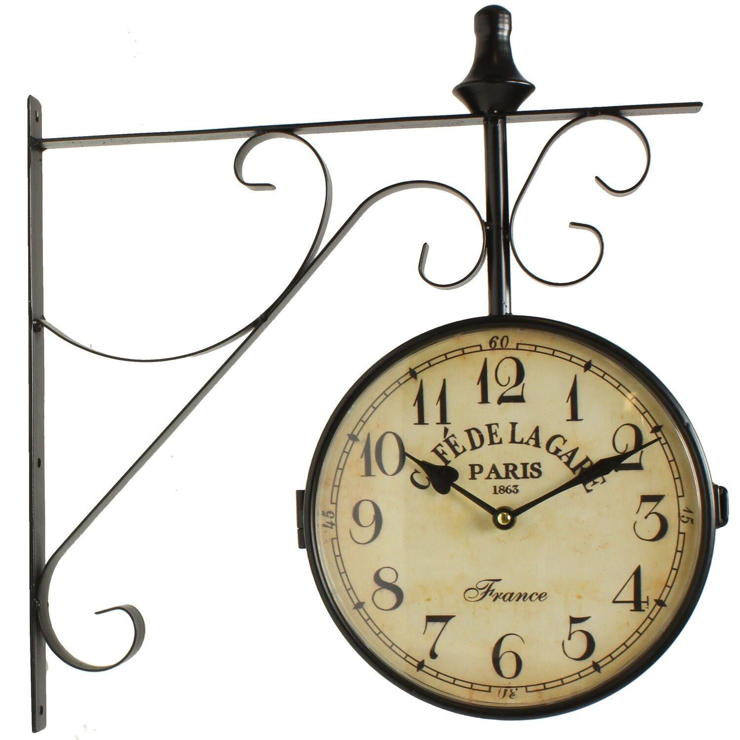 Décoration d'Autrefois Horloge De Gare Ancienne Double Face Café De La Gare Paris 24cm - Fer Forgé - Blanc Décoration d'Autrefois Horloge De Gare Ancienne Double Face Café De La Gare Paris 24cm - Fer Forgé - Blanc