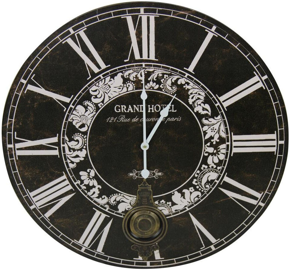 Décoration d'Autrefois Horloge Ancienne Balancier Grand Hôtel 58cm - Bois - Noir