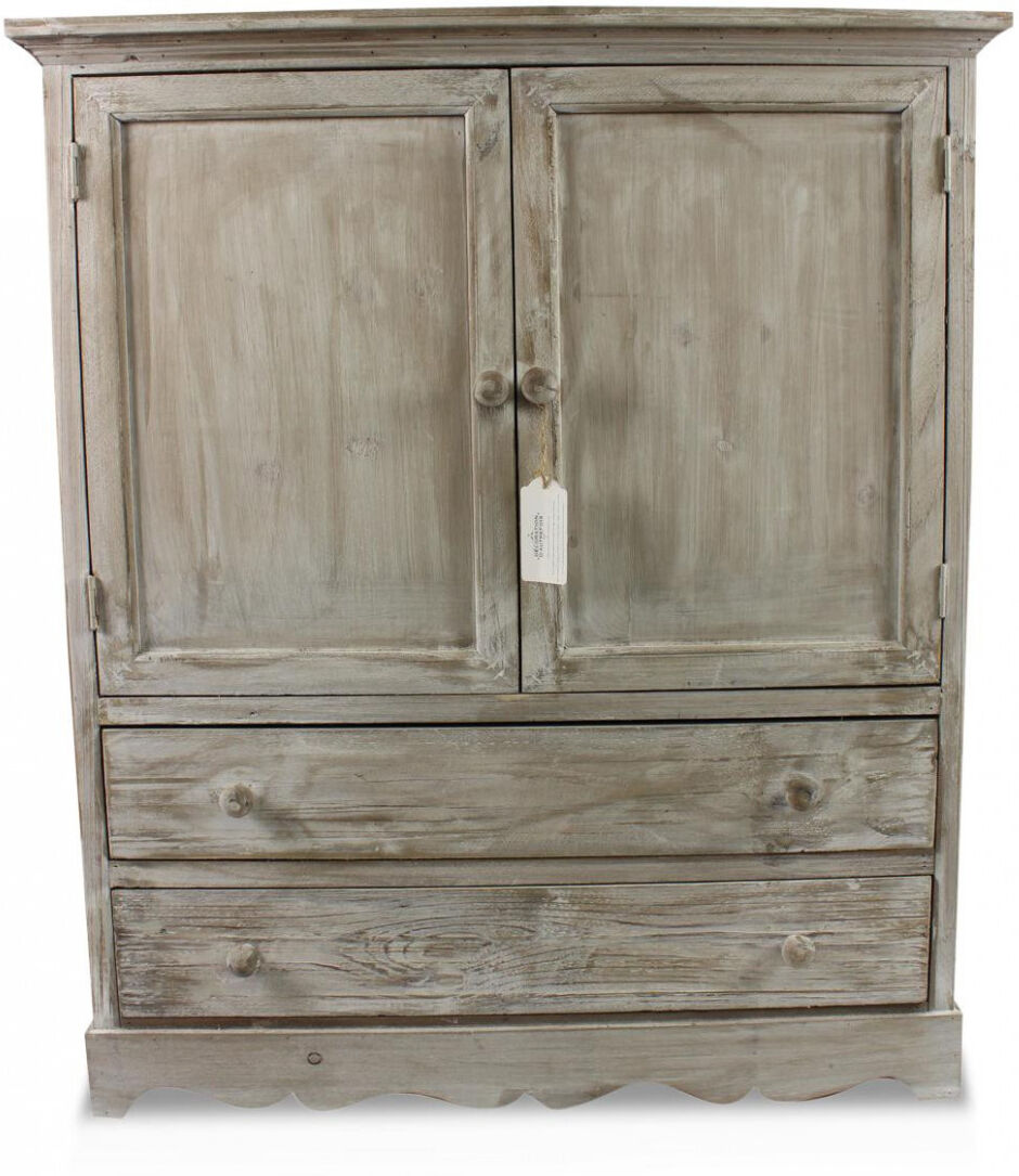 Décoration d'Autrefois Buffet Bas Rangement Bois Cerusé Blanc 2 Tiroirs 83x38.5x97cm Décoration d'Autrefois Buffet Bas Rangement Bois Cerusé Blanc 2 Tiroirs 83x38.5x97cm