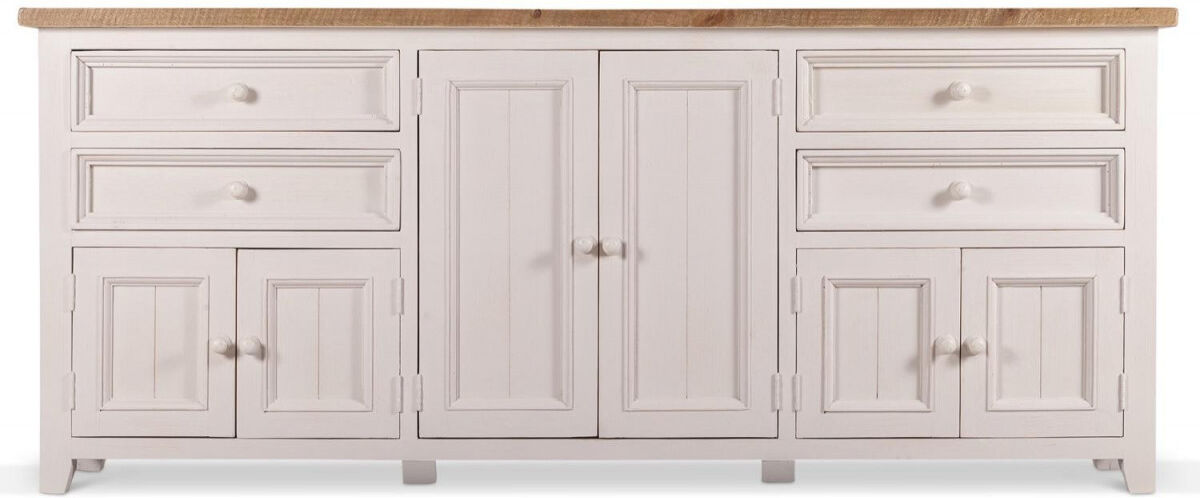 Décoration d'Autrefois Meuble Bas Rangement Bois Blanc Césuré 4 Tiroirs 210x45x89cm Décoration d'Autrefois Meuble Bas Rangement Bois Blanc Césuré 4 Tiroirs 210x45x89cm