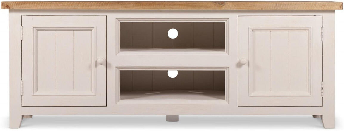Décoration d'Autrefois Meuble TV Bas Rangement Bois Blanc Césuré 160x45x60cm Décoration d'Autrefois Meuble TV Bas Rangement Bois Blanc Césuré 160x45x60cm