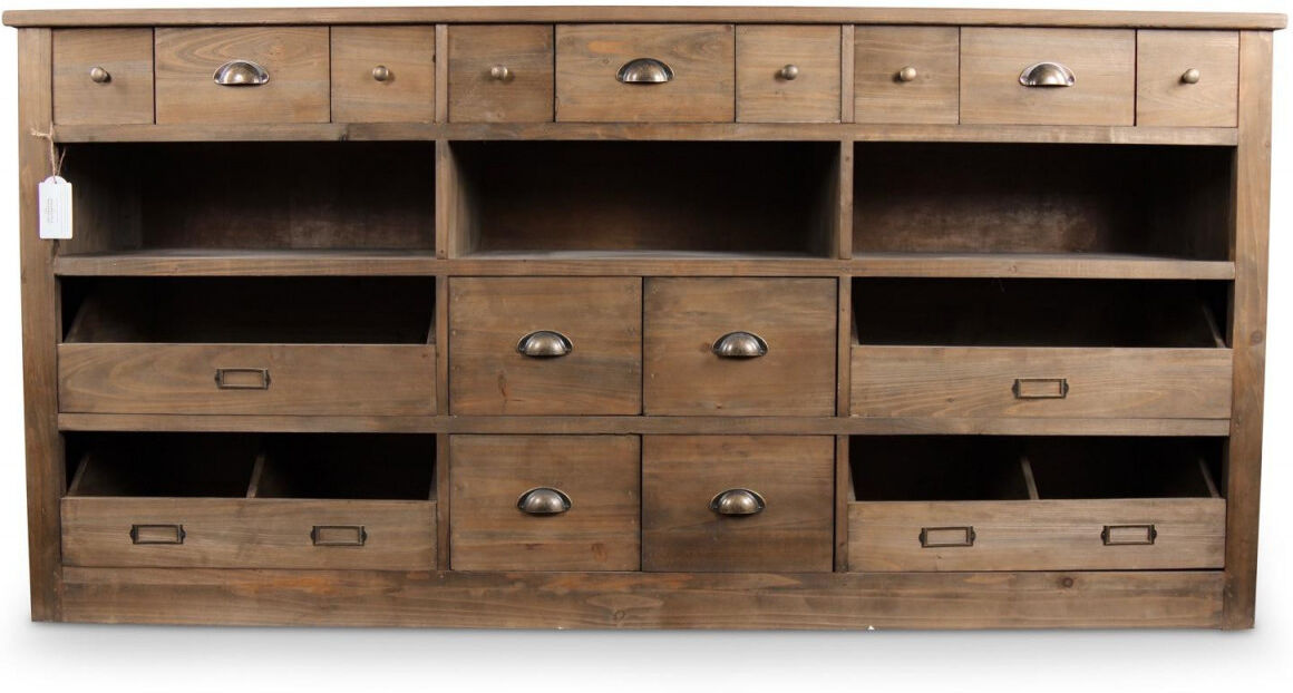 Décoration d'Autrefois Meuble Semainier Chiffonnier Grainetier Bois 13 Tiroirs Marron 183x45x89.5cm Décoration d'Autrefois Meuble Semainier Chiffonnier Grainetier Bois 13 Tiroirs Marron 183x45x89.5cm