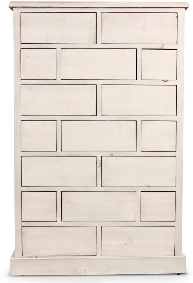 Décoration d'Autrefois Meuble Semainier Chiffonnier Grainetier Bois Cerusé Blanc 17 Tiroirs Nu 75.5x34x116cm Décoration d'Autrefois Meuble Semainier Chiffonnier Grainetier Bois Cerusé Blanc 17 Tiroirs Nu 75.5x34x116cm