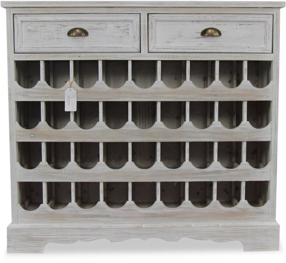 Décoration d'Autrefois Meuble Rangement Vins Bois 2 Tiroirs Cerusé Blanc 108.5x30.5x98.5cm Décoration d'Autrefois Meuble Rangement Vins Bois 2 Tiroirs Cerusé Blanc 108.5x30.5x98.5cm