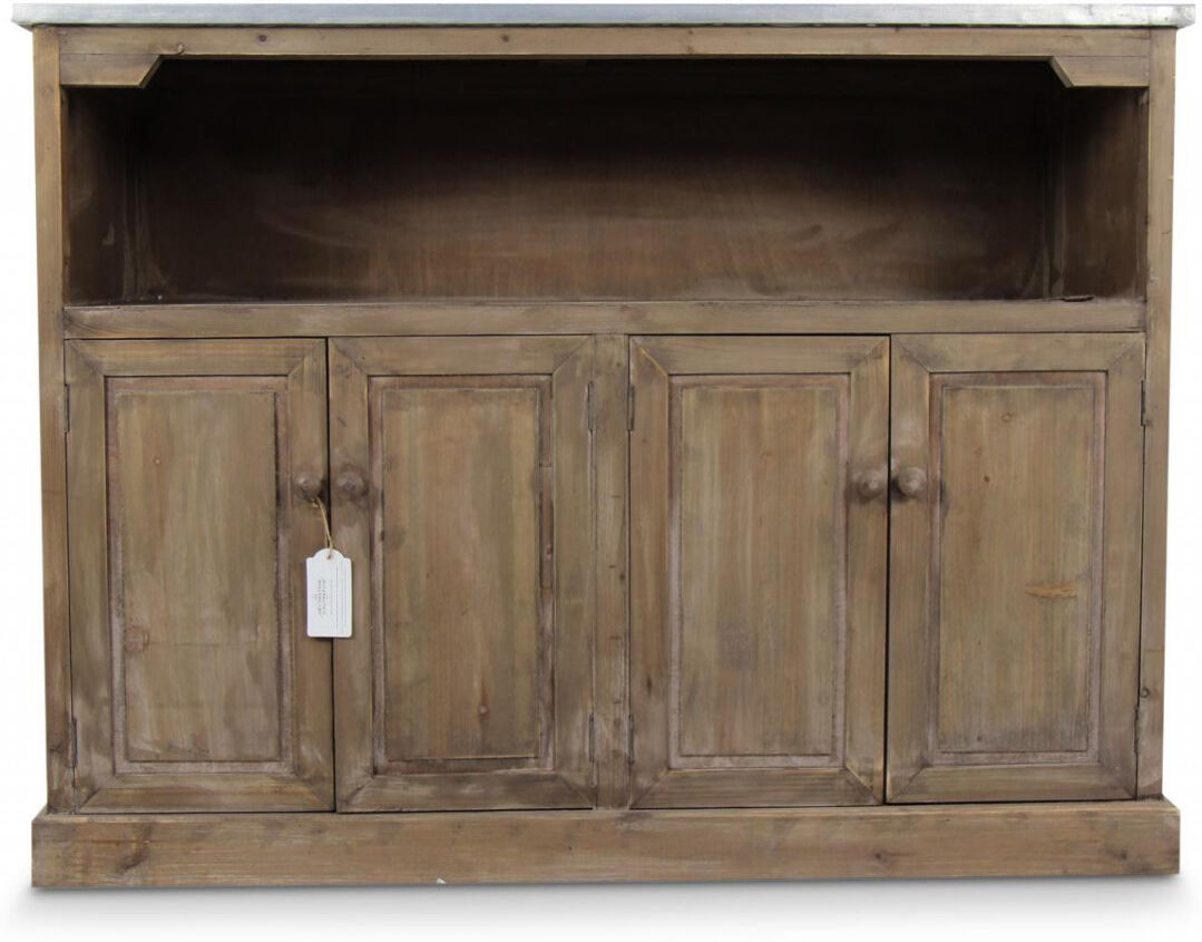 Décoration d'Autrefois Meuble Bas Rangement Bois Plateau Zinc 119x47x90cm - Marron