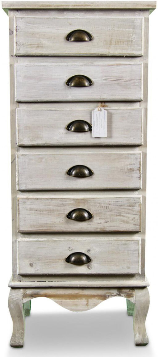 Décoration d'Autrefois Meuble Semainier Chiffonnier Bois 6 Tiroirs Cerusé Blanc 45.5x36x108cm Décoration d'Autrefois Meuble Semainier Chiffonnier Bois 6 Tiroirs Cerusé Blanc 45.5x36x108cm