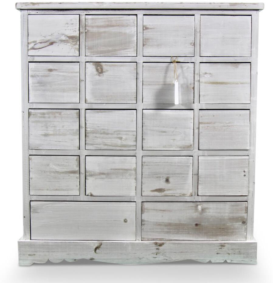Décoration d'Autrefois Meuble Semainier Chiffonnier Grainetier Bois Cerusé Blanc 18 Tiroirs Nu 92x34.5x99cm Décoration d'Autrefois Meuble Semainier Chiffonnier Grainetier Bois Cerusé Blanc 18 Tiroirs Nu 92x34.5x99cm