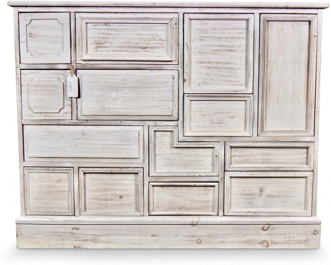 Décoration d'Autrefois Meuble Semainier Chiffonnier Grainetier Bois 14 Tiroirs Cerusé Blanc Nu 125x40x99cm Décoration d'Autrefois Meuble Semainier Chiffonnier Grainetier Bois 14 Tiroirs Cerusé Blanc Nu 125x40x99cm