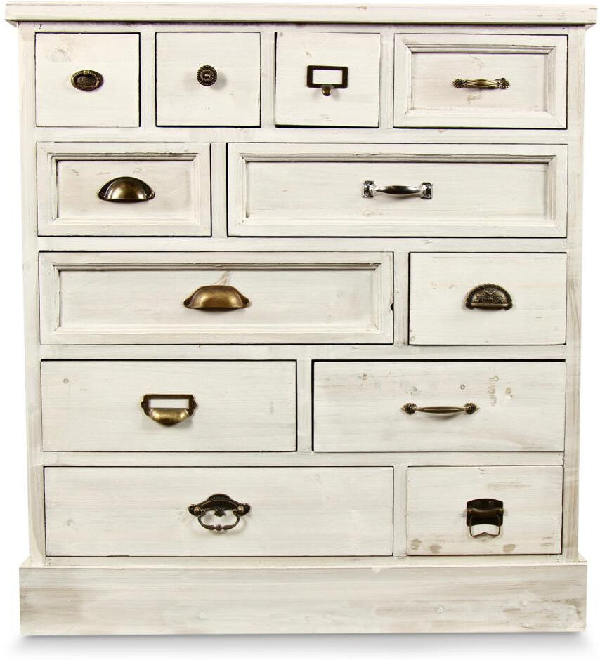 Décoration d'Autrefois Meuble Semainier Chiffonnier Grainetier Bois Cerusé Blanc 12 Tiroirs 84x32x92cm Décoration d'Autrefois Meuble Semainier Chiffonnier Grainetier Bois Cerusé Blanc 12 Tiroirs 84x32x92cm