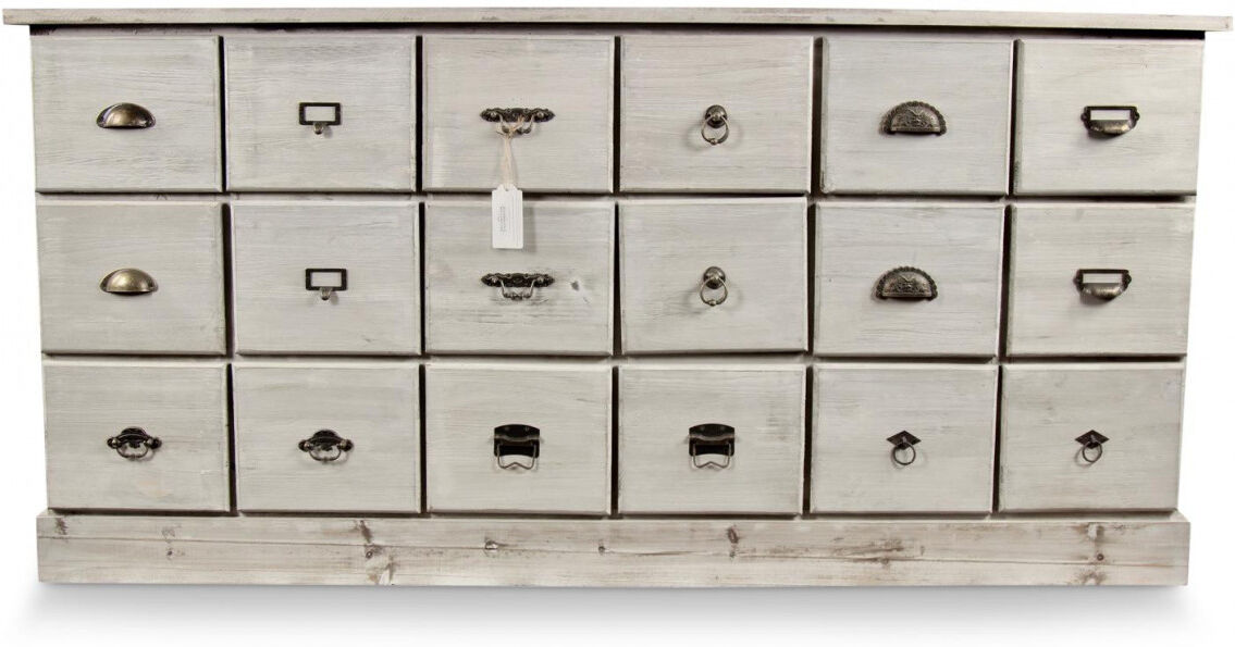 Décoration d'Autrefois Meuble Semainier Chiffonnier Grainetier Bois 18 Tiroirs Cerusé Blanc 170x50x83cm Décoration d'Autrefois Meuble Semainier Chiffonnier Grainetier Bois 18 Tiroirs Cerusé Blanc 170x50x83cm