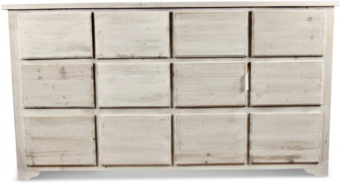 Décoration d'Autrefois Meuble Semainier Chiffonnier Grainetier Bois 12 Tiroirs Cerusé Blanc Nu 167x54x91cm Décoration d'Autrefois Meuble Semainier Chiffonnier Grainetier Bois 12 Tiroirs Cerusé Blanc Nu 167x54x91cm