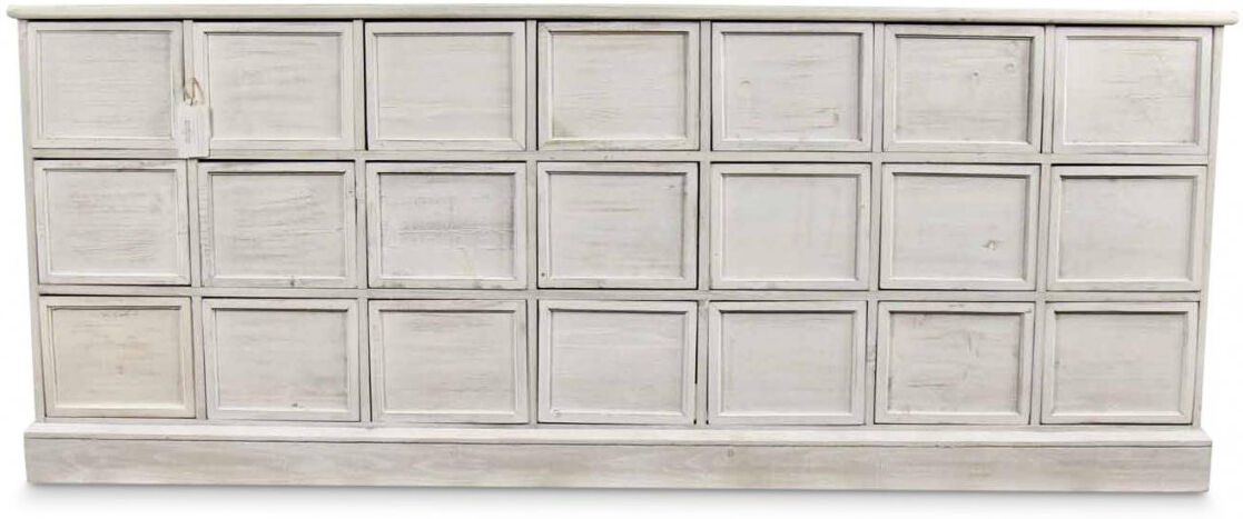 Décoration d'Autrefois Meuble Semainier Chiffonnier Grainetier Bois 21 Tiroirs Cerusé Blanc Nu 192x40.5x76cm Décoration d'Autrefois Meuble Semainier Chiffonnier Grainetier Bois 21 Tiroirs Cerusé Blanc Nu 192x40.5x76cm
