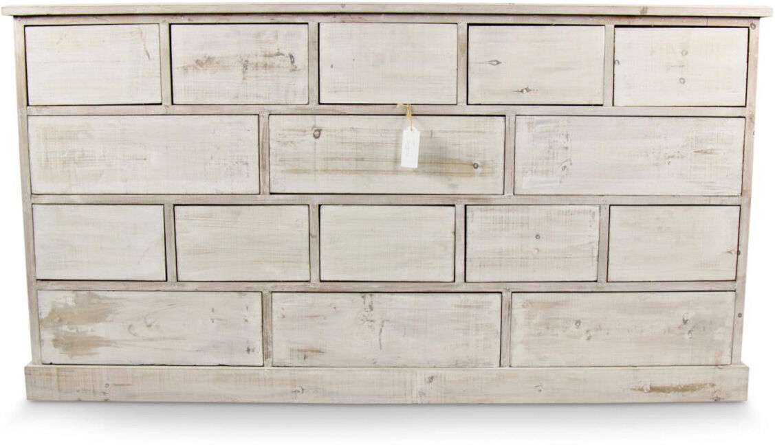 Décoration d'Autrefois Meuble Semainier Chiffonnier Grainetier Bois 16 Tiroirs Cerusé Blanc Nu 170x35x92cm Décoration d'Autrefois Meuble Semainier Chiffonnier Grainetier Bois 16 Tiroirs Cerusé Blanc Nu 170x35x92cm