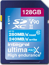 INTEGRAL Carte SDXC Ultima ProX 128GB V90 (280/240MB/s) (Class 10) INTEGRAL Carte SDXC Ultima ProX 128GB V90 (280/240MB/s) (Class 10)