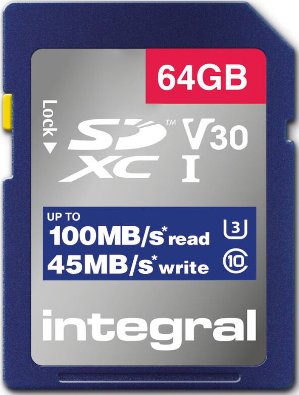 INTEGRAL Carte SD 64GB Classe 10 UHS-I V30 R100 MB/s